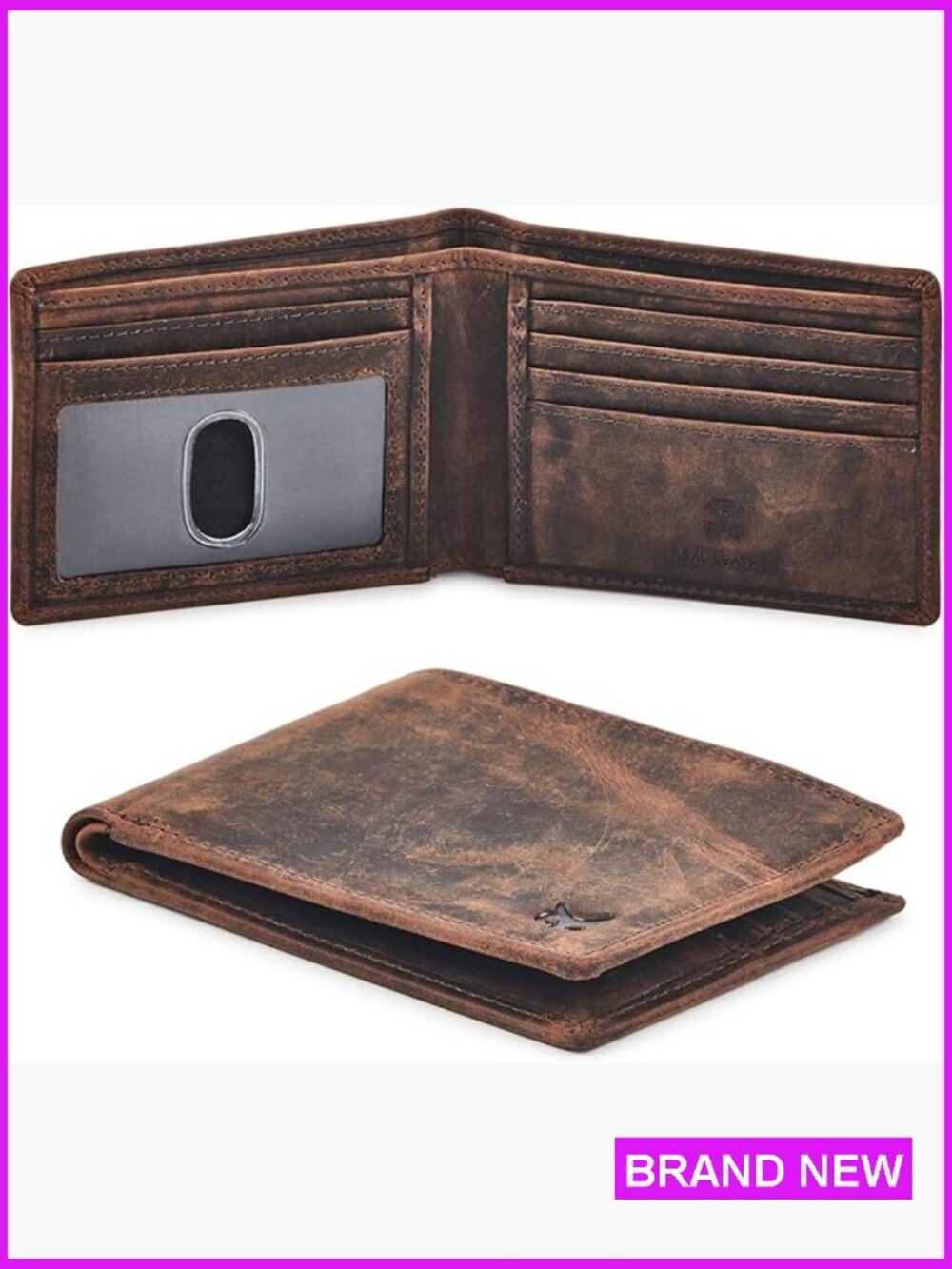 Genuine Leather Bifold Wallet RFID Blocking Slim Minimalist Front Pocket with
